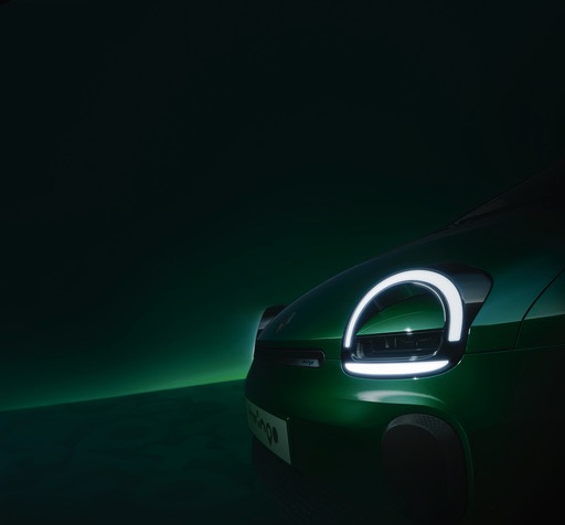 Renault Twingo E-Tech Scheinwerfer in dunkelgrün.